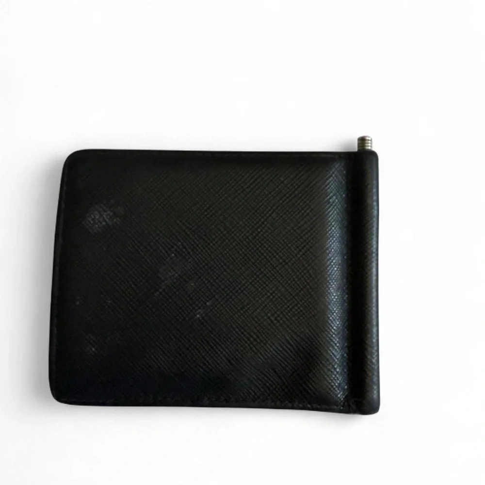 PRADA Black Leather Money Clip Wallet